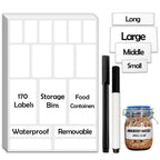 170Pcs White Removable Labels for Jars with 2 Liquid Chalk Marker