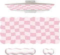 Pink Checkered Mouse Pad Set,Scalloped Pastel XXL Desk Mat Set | Desk Mat+Ergonomic Mouse Wrist Rest+Gel Keyboard