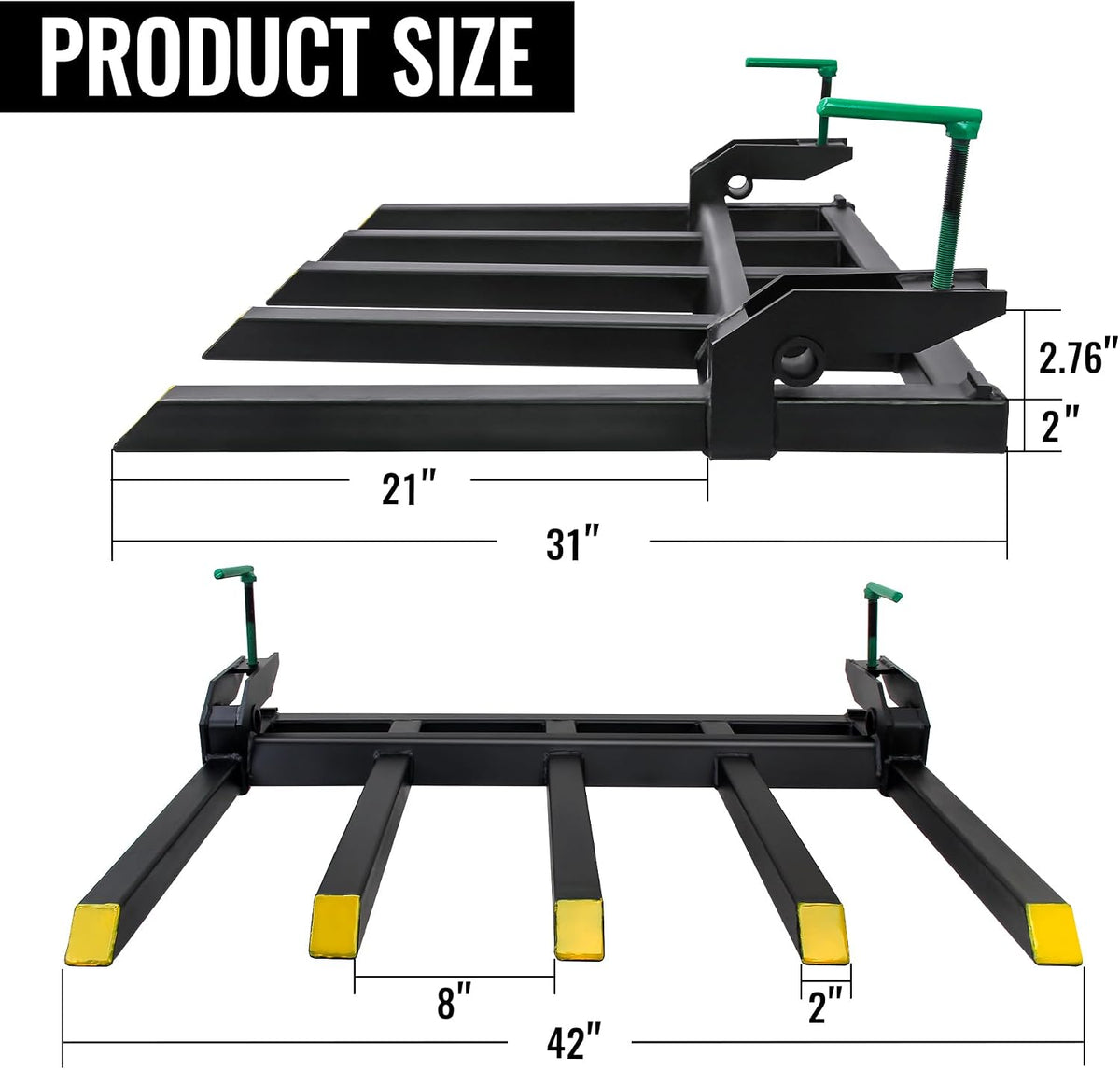 48 Inch Heavy-Duty Clamp-On Pallet Forks with 2500 lb Capacity Attachments, Designed to Fit Loader Buckets, Skid