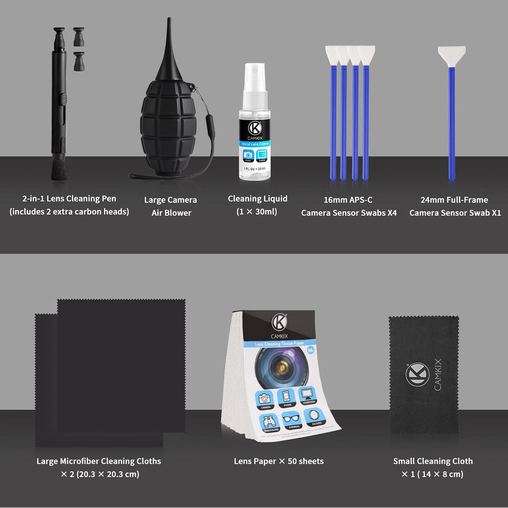 14-in-1 Camera Lens Cleaning Kit - Includes Advanced Large Silicone Air Blower, 2in1 Lens Cleaning Pen, Dry Swabs