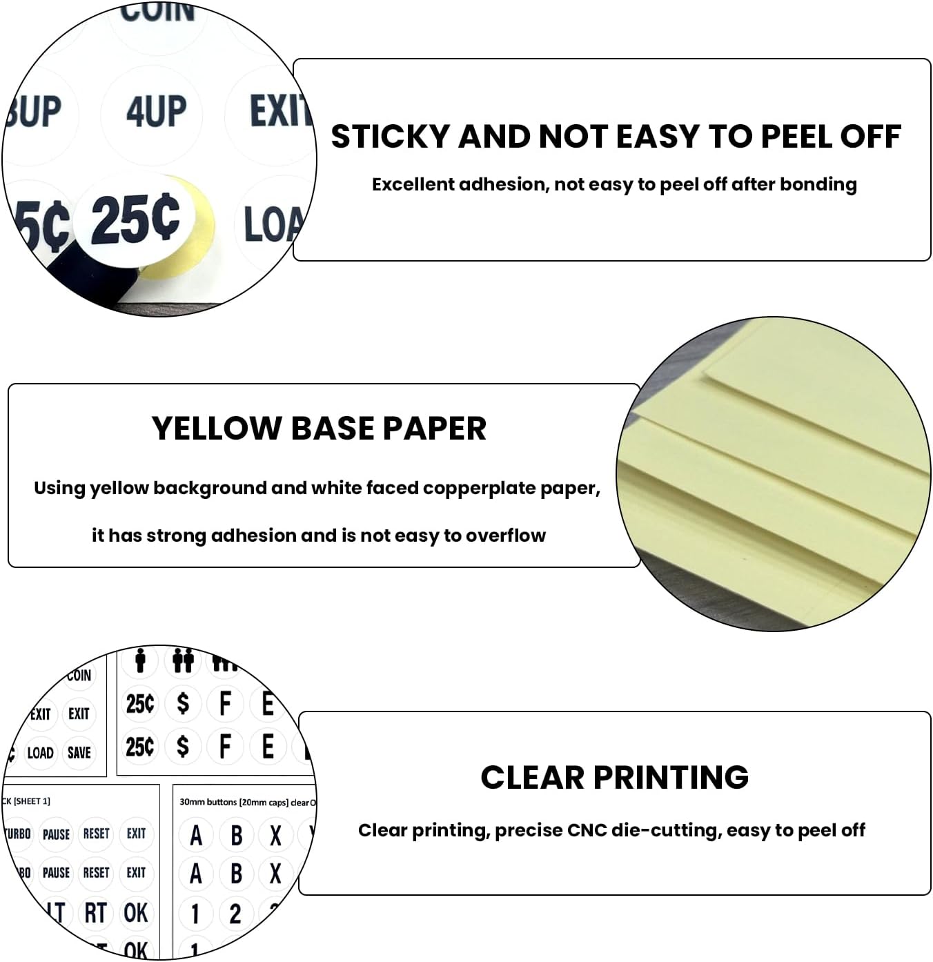 White Arcade Button Stickers 24mm/30mm Die-Cut PVC Decals | White PVC arcade button decals for 24mm/30mm buttons.