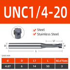 5pcs UNC1/4-20 Thread Mill Cutter Solid Carbide Coating for Steel Stainless