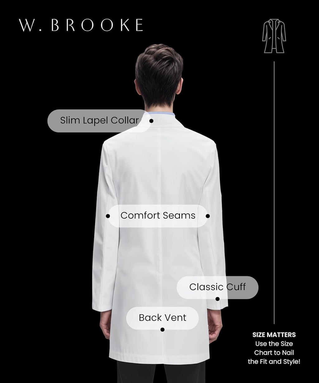 Men's Lab Coat, Slim Fit, Durable Fabric, Professional Medical White Coat, Smartphone & Tablet Pocket