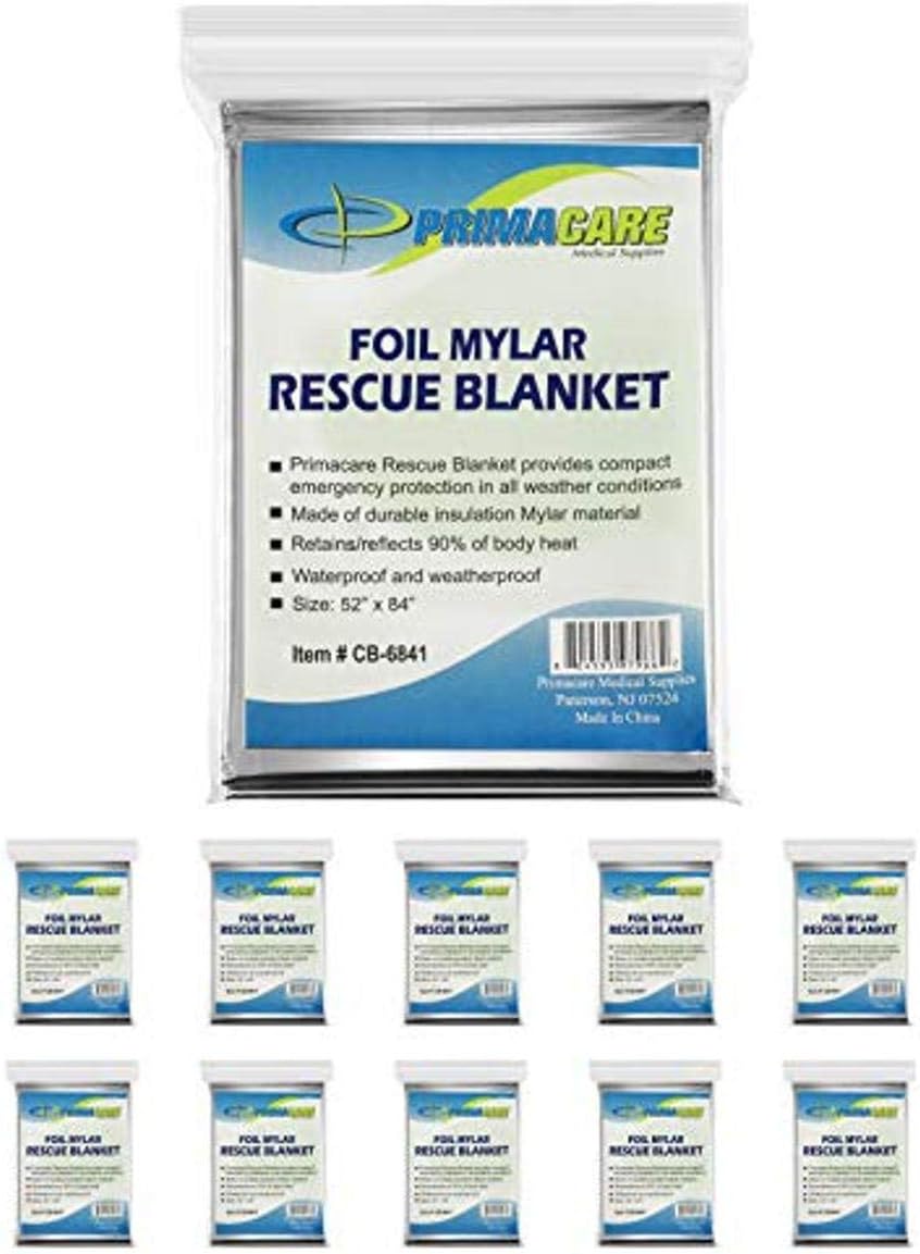 HB-10 Emergency Mylar Thermal Blankets – 10 Pack, 84" x 52", Silver – Reflective, Waterproof, Retains 90% Body Heat –