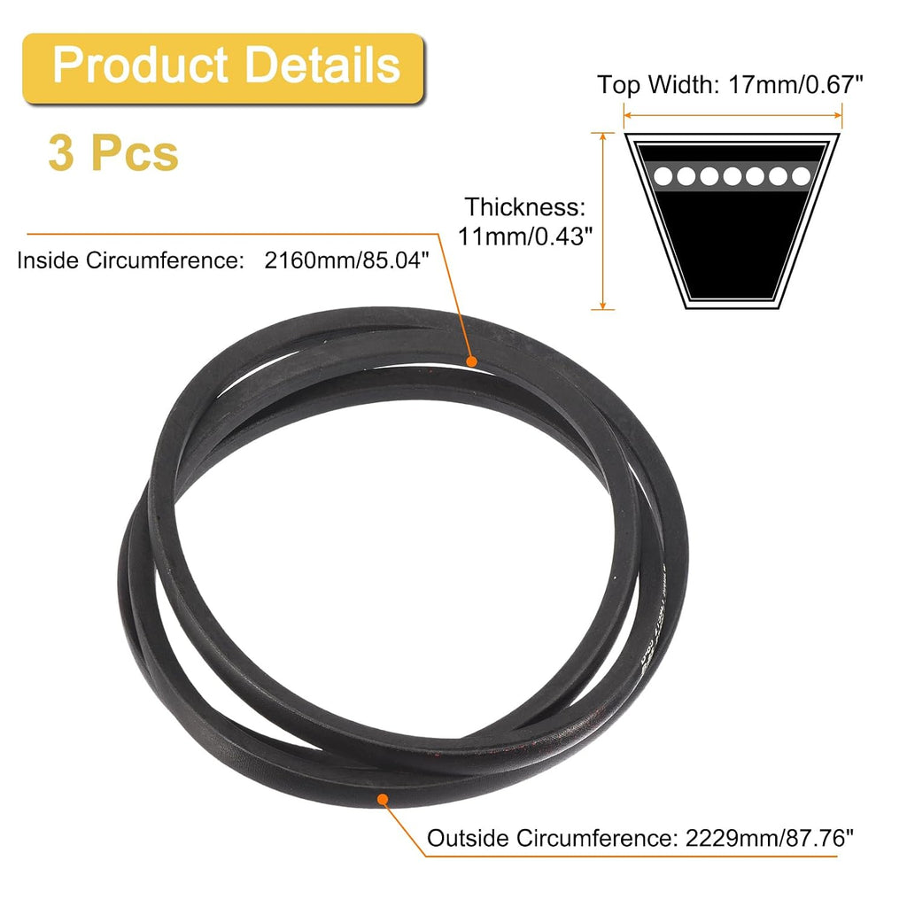 uxcell 3pcs B85 Classic Wrapped V-Belt, 88" Outer Circ B Profile V-Belt