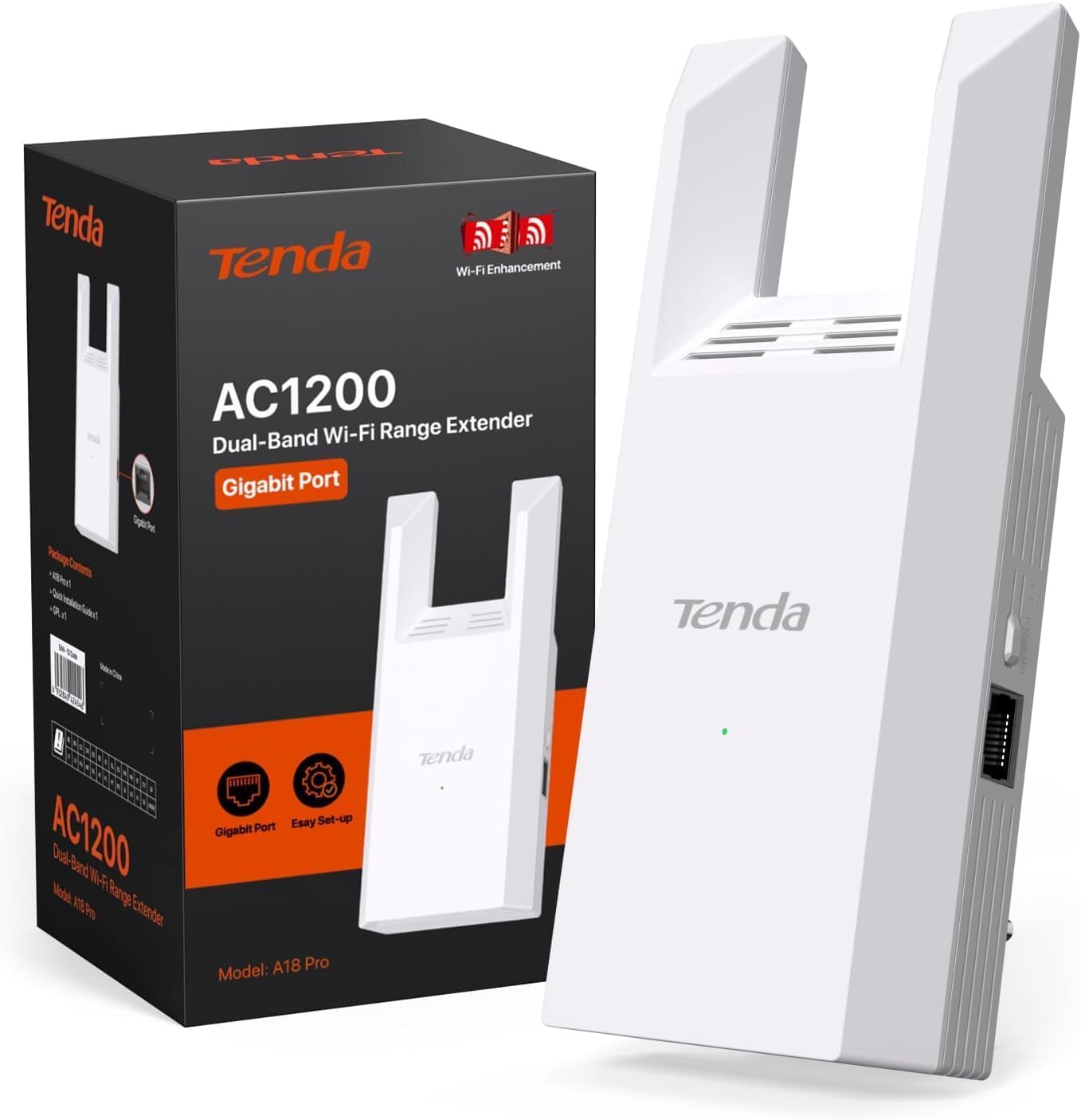 WiFi Range Extender AC1200 - WiFi Extender with Gigabit Ethernet Port, 1.2Gbps Home Signal Booster, Dual Band, Up to