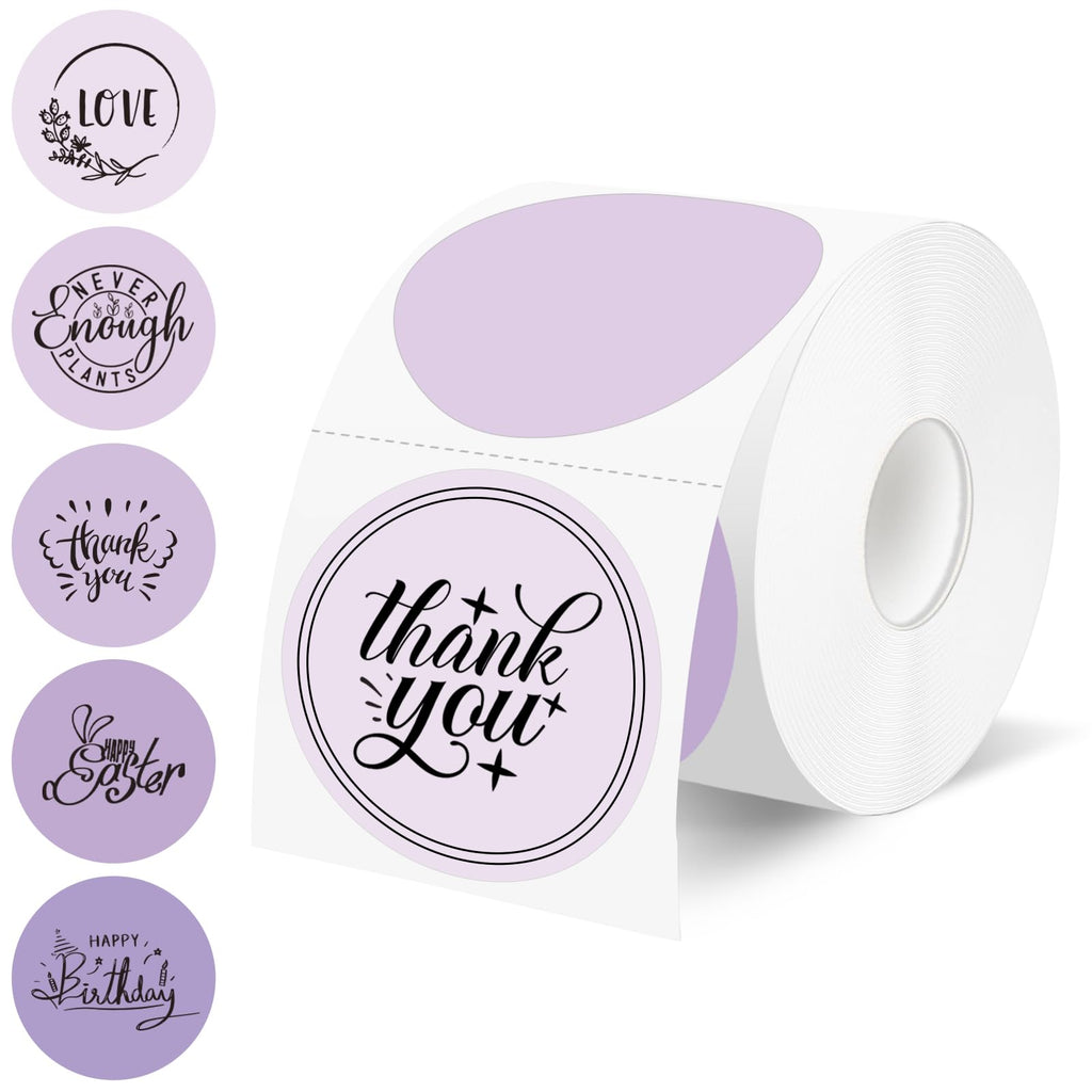 500 Labels/Roll 2" Purple Round Thermal Labels, Waterproof Circle Blank Thermal Sticker Compatible with Direct