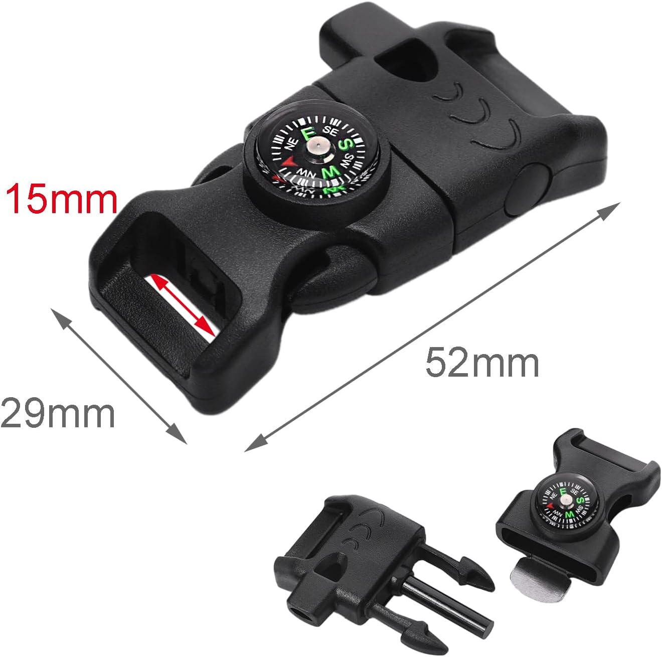 5/8" Compass Whistle Buckle Plastic Paracord Bracelet Outdoor Camping Emergency Survival Travel Kits