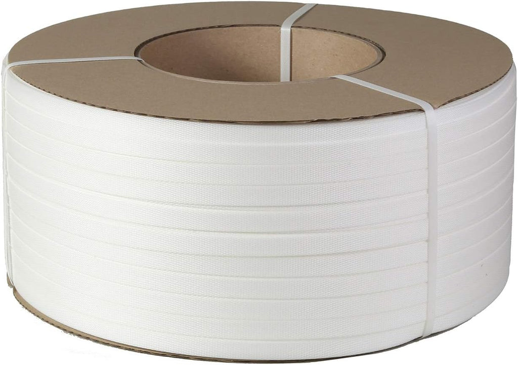 1/2" Strapping 9900 Ft Machine Grade 8x8 Core Polypropylene Heavy Duty Grade Strapping, 1 Roll, White