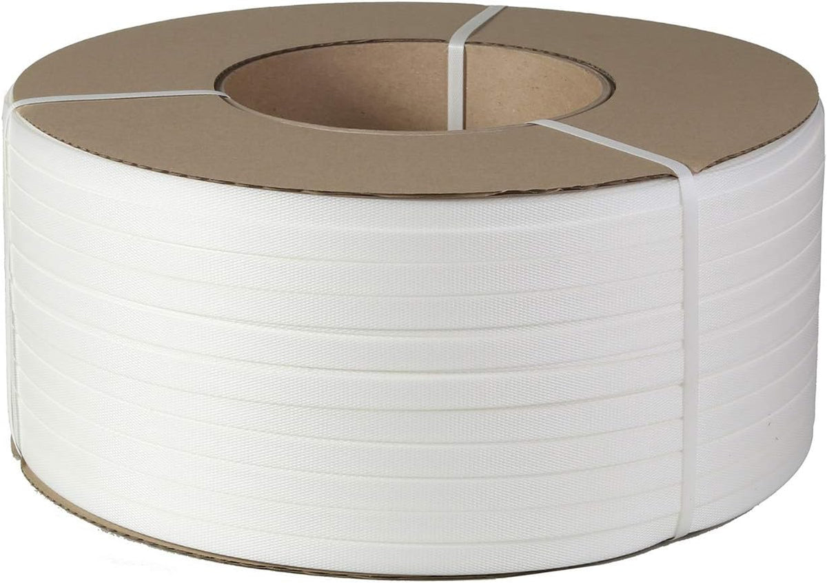 1/2" Strapping 9900 Ft Machine Grade 8x8 Core Polypropylene Heavy Duty Grade Strapping, 1 Roll, White