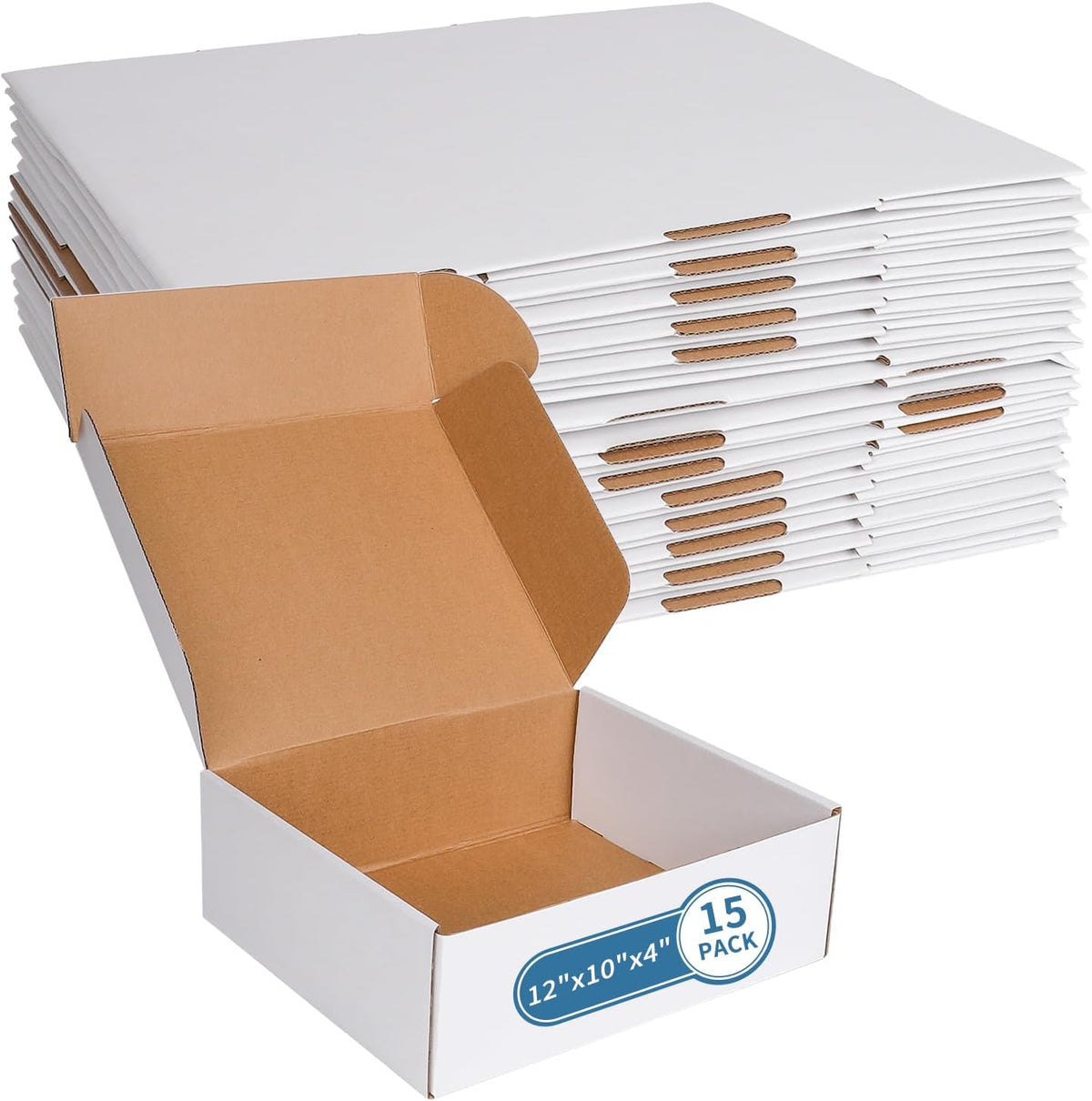 12" x 10" x 4" White Corrugated Cardboard Shipping Boxes Set of 15