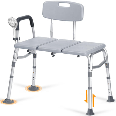 Tub Transfer Bench w/Backrest for Bathtub, Height Adjustable Shower Chair