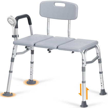 Tub Transfer Bench w/Backrest for Bathtub, Height Adjustable Shower Chair