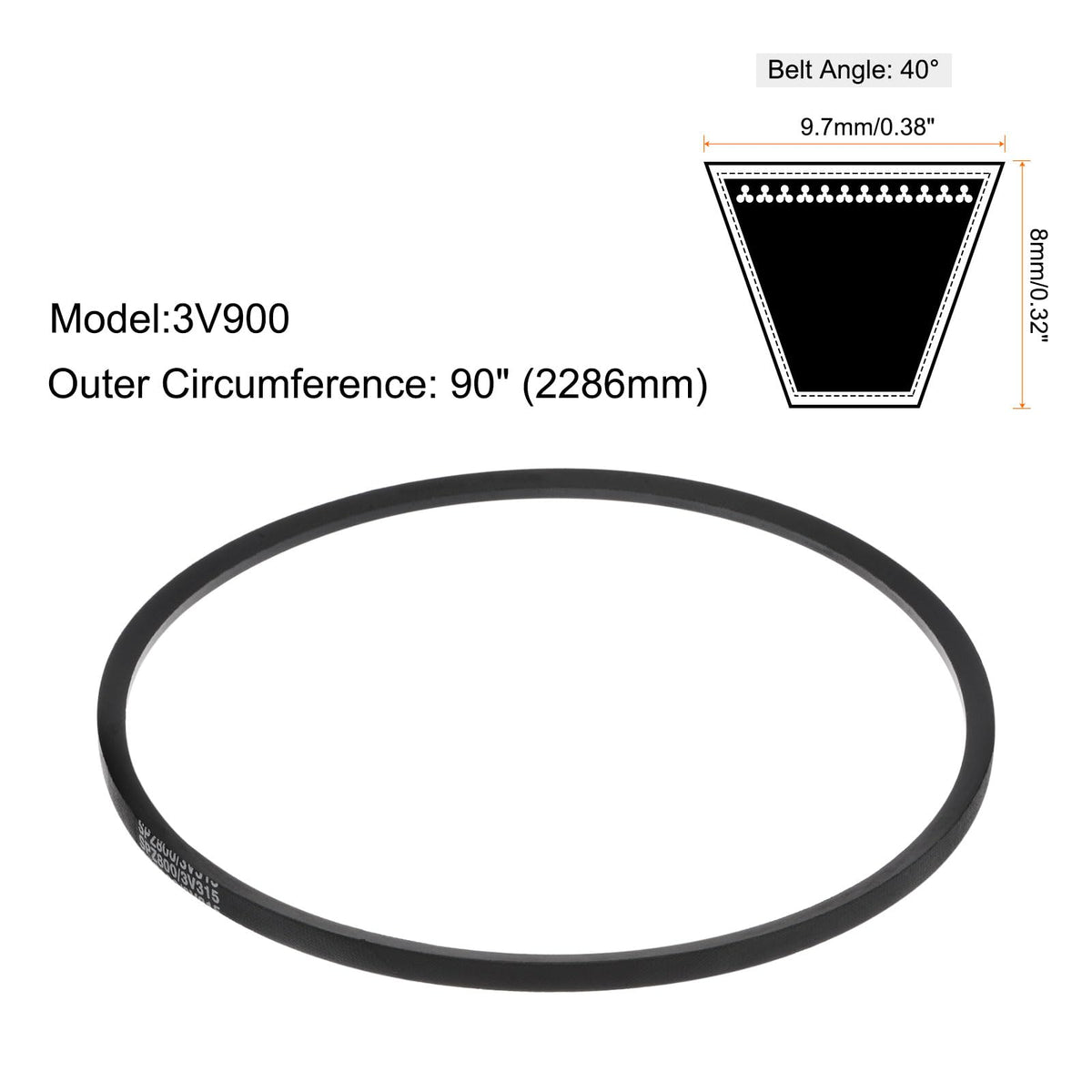 uxcell 3V900 Rubber V Belts 90" Length x 0.38" Width x 0.31" Thick, Industrial Power Transmission Belt, 2pcs