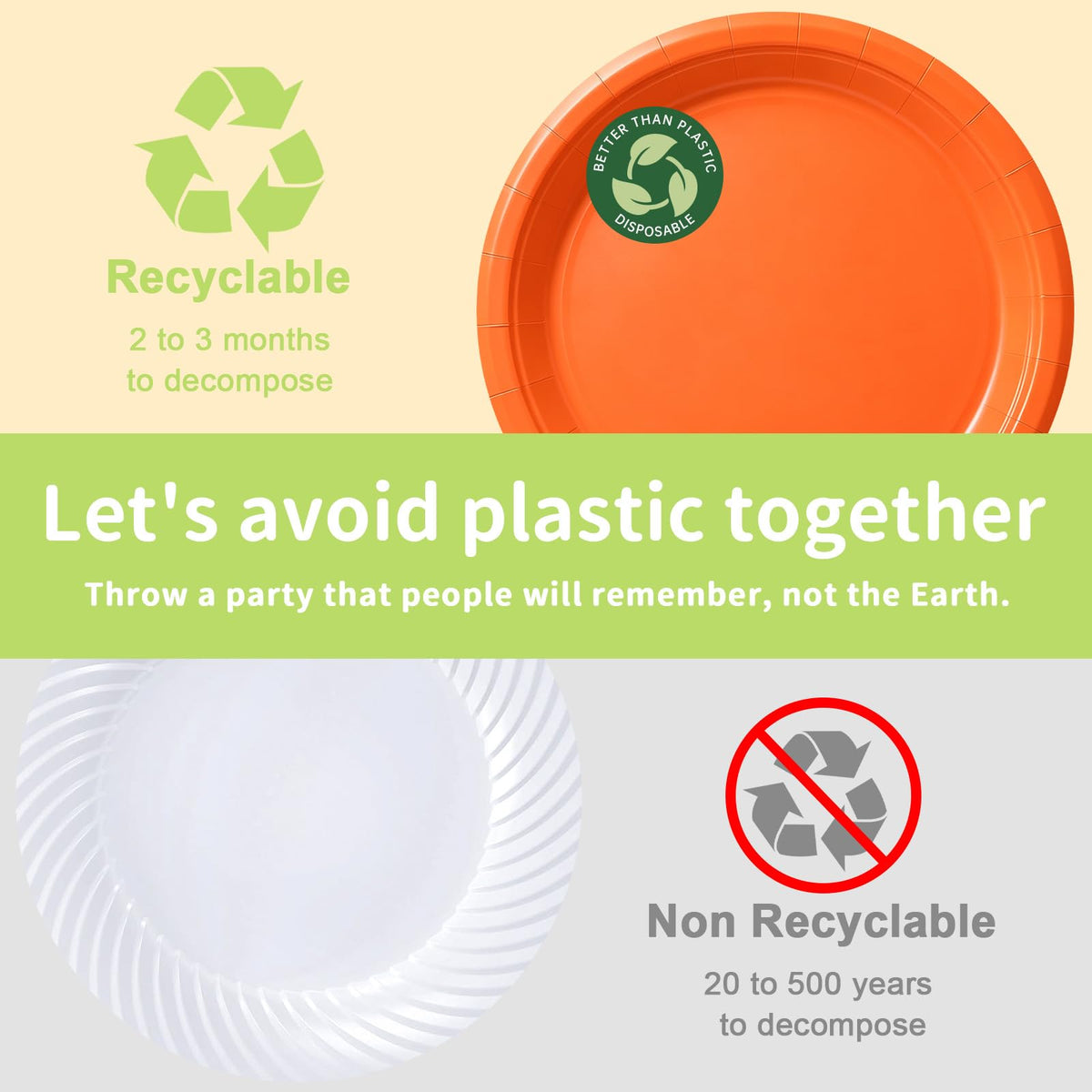 Orange Paper Plates - Disposable Plates for Party, 25-9" & 25-7"
