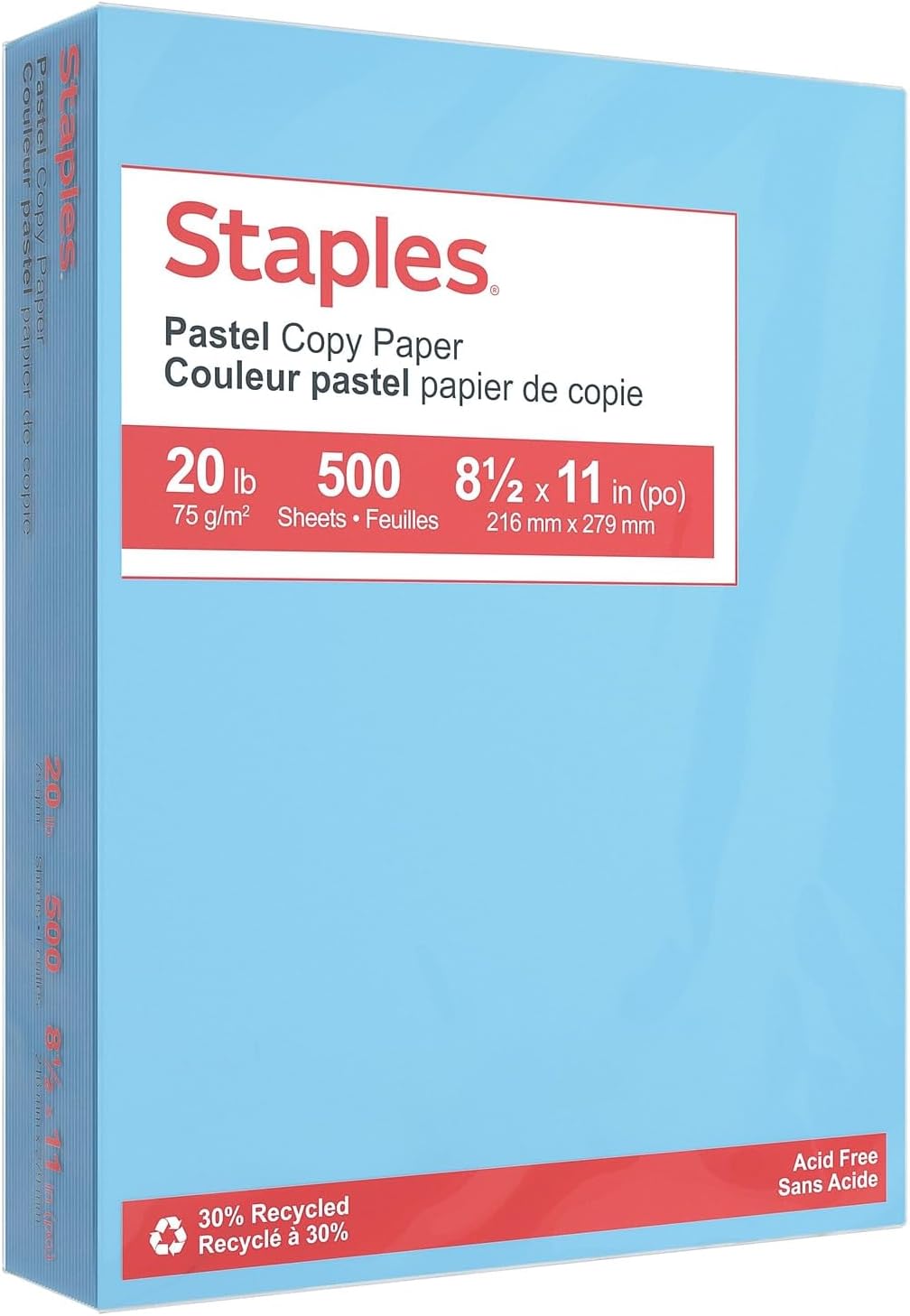 30% Recycled Copy Paper, 8.5x11 Inch, 20 lb., Blue, 500 Sheets