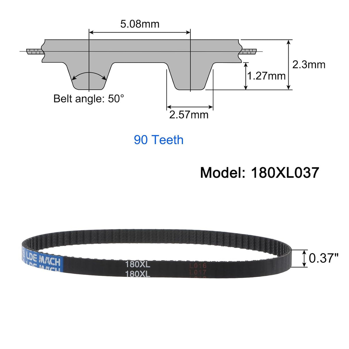 uxcell 2pcs 180XL 037 Timing Belt 90 Teeth Rubber Geared Cogged Belt