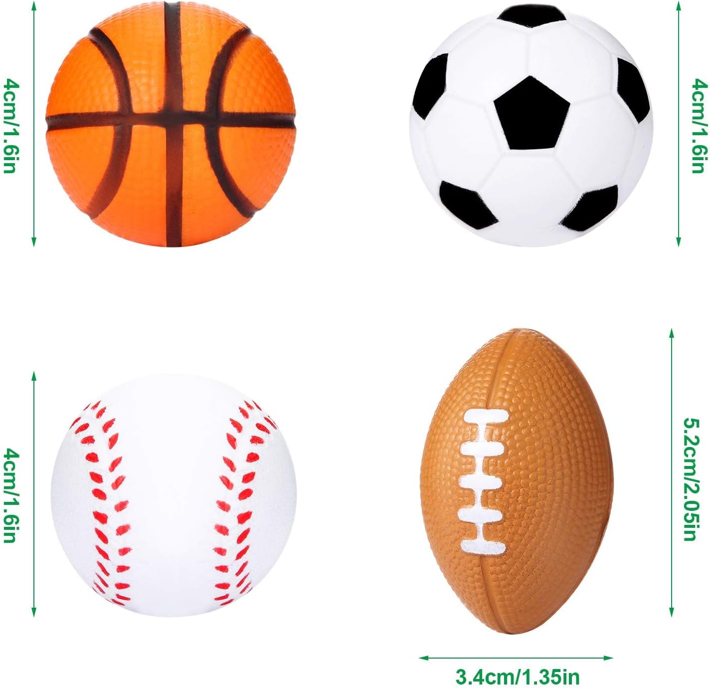 48 Pack Small Sports Stress Balls for Kids Mini Footballs Baseball Soccer Basketball Sports Party Favor Gifts Small