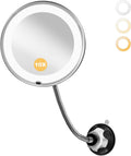 10x Makeup Mirror with Lights, Flexible Magnifying Mirror 3 Light Modes | Wall-Mounted Lighted Vanity Makeup Mirror
