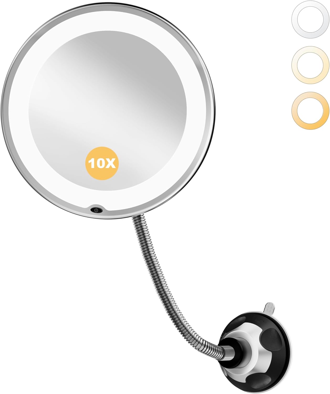 10x Makeup Mirror with Lights, Flexible Magnifying Mirror 3 Light Modes | Wall-Mounted Lighted Vanity Makeup Mirror