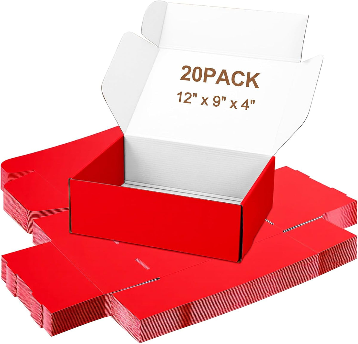 Large Shipping Boxes 20 Pack, 12x9x4 Inch Mailer Boxes, Red