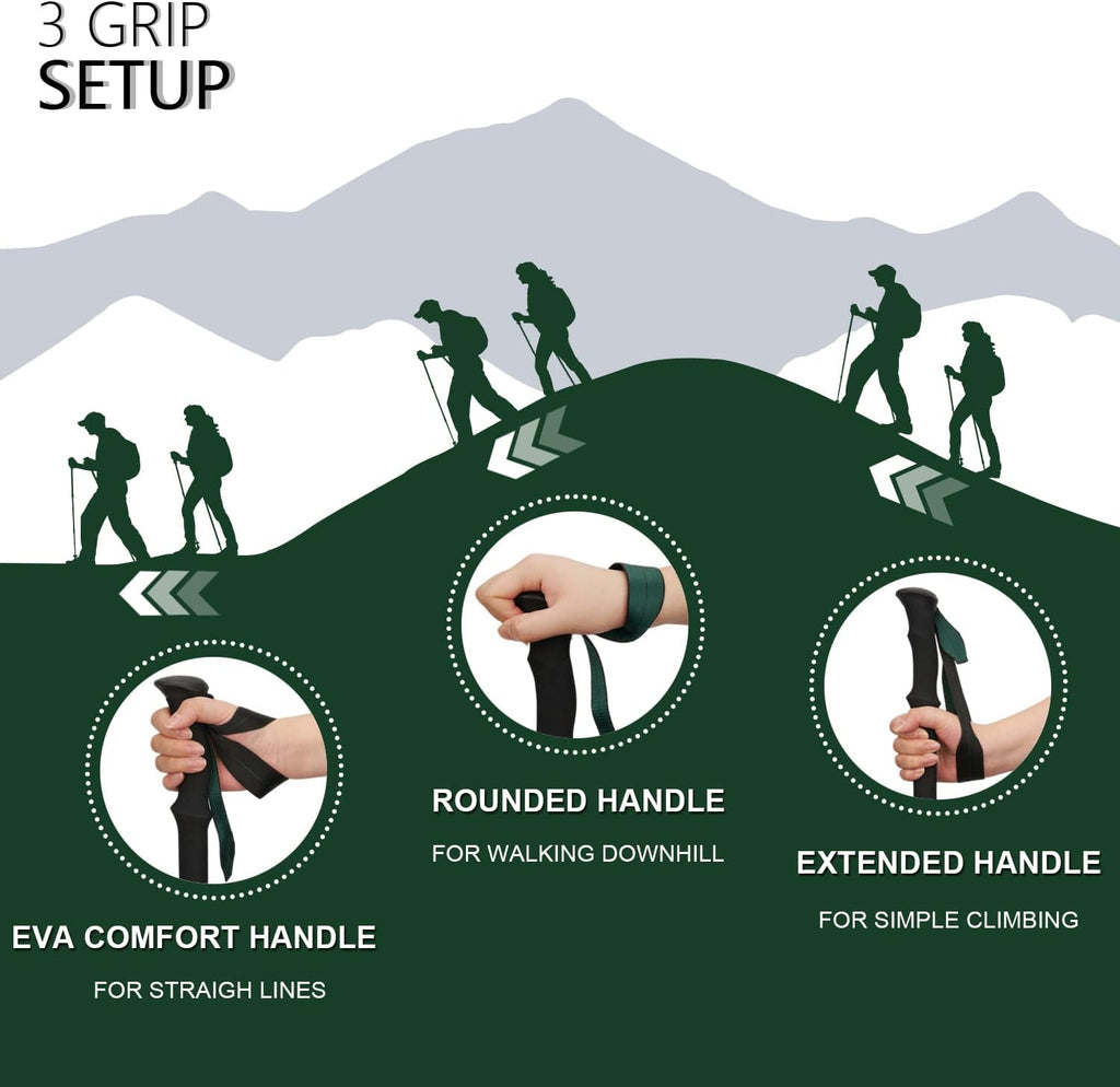 Folding Trekking Poles for Hiking, Lightweight Walking Sticks | 7075 Aluminum, EVA Grip, Metal Flip Locks - Sturdy