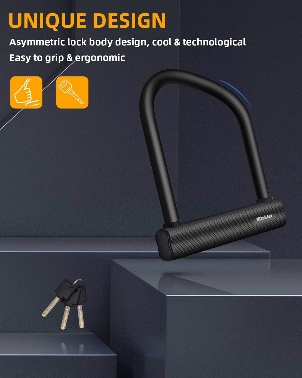 Bike Locks Heavy Duty Anti Theft 18mm Thick, Motorcycle U Lock with 4FT x 6mm Security Chain, 3Keys Large U-Shape