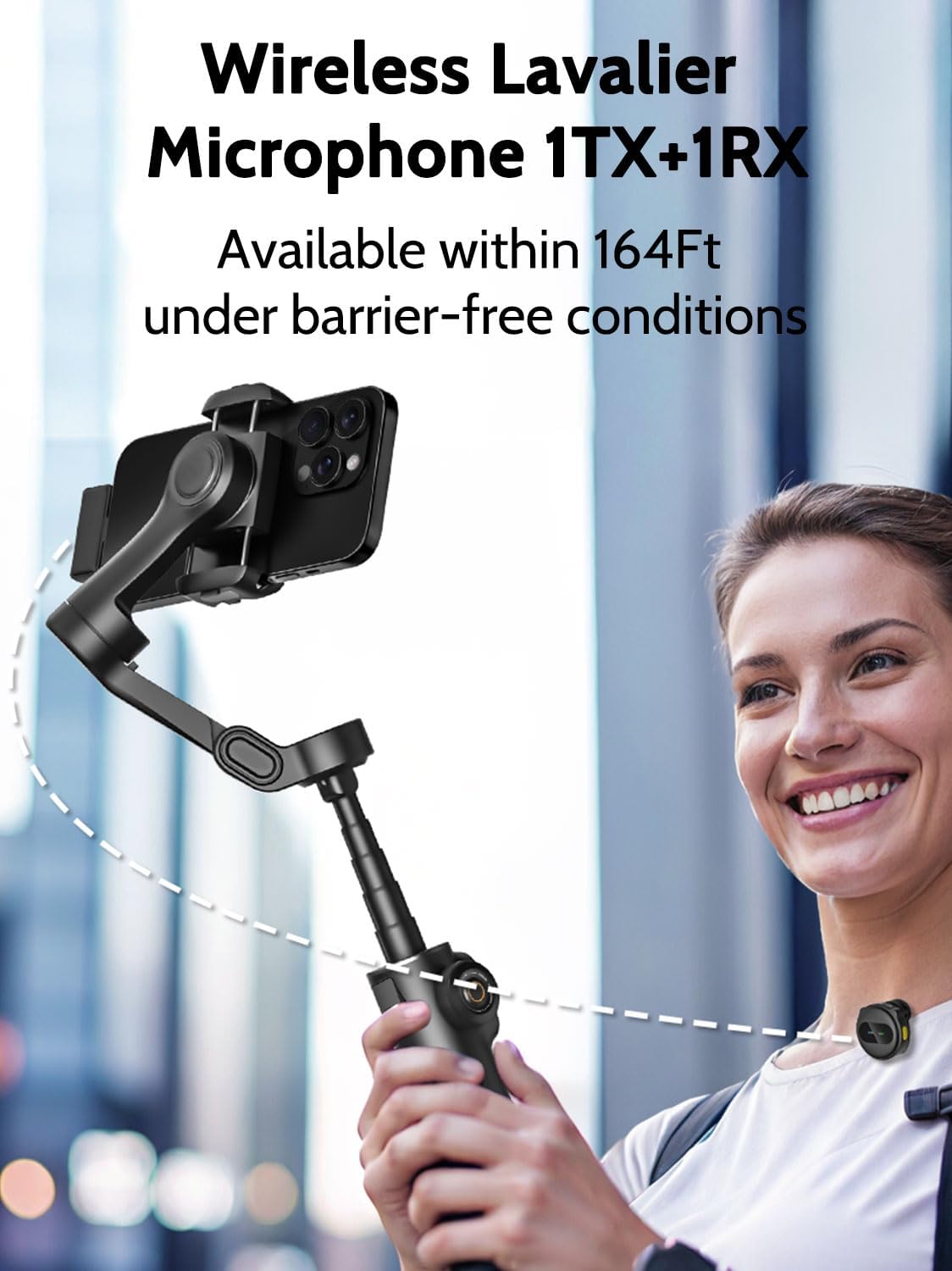 3-Axis Gimbal Stabilizer for iPhone with Lavalier Mic(V8 Mic Kit) | Phone Gimbal with Lavalier Microphone, 7.8"
