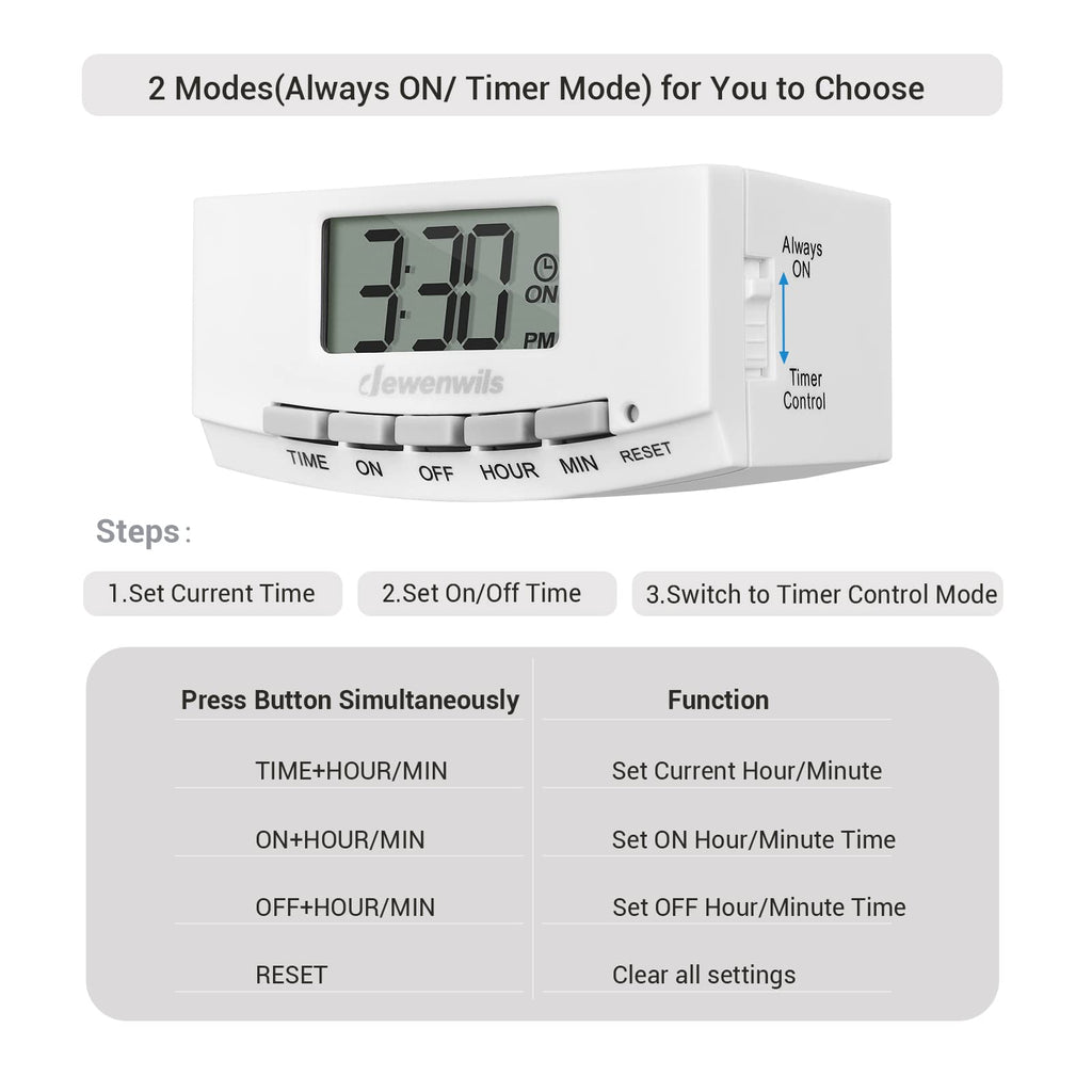 24 Hour Digital Light Timer, 1 Polarized Outlet