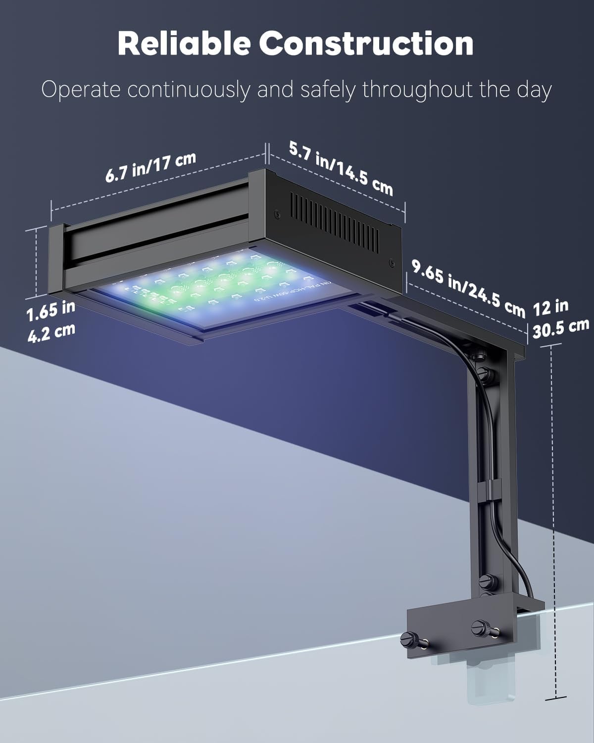 50 W Saltwater Aquarium Light for SPS & LPS Corals, Clip-On Dimmable LED Reef Light with Adjustable Brightness