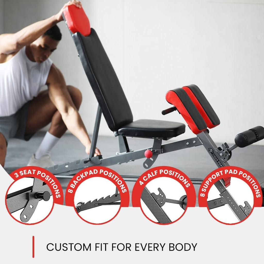 Finer Form Multi-Functional FID Weight Bench for Full All-in-One Body Workout – Hyper Back Extension, Roman Chair