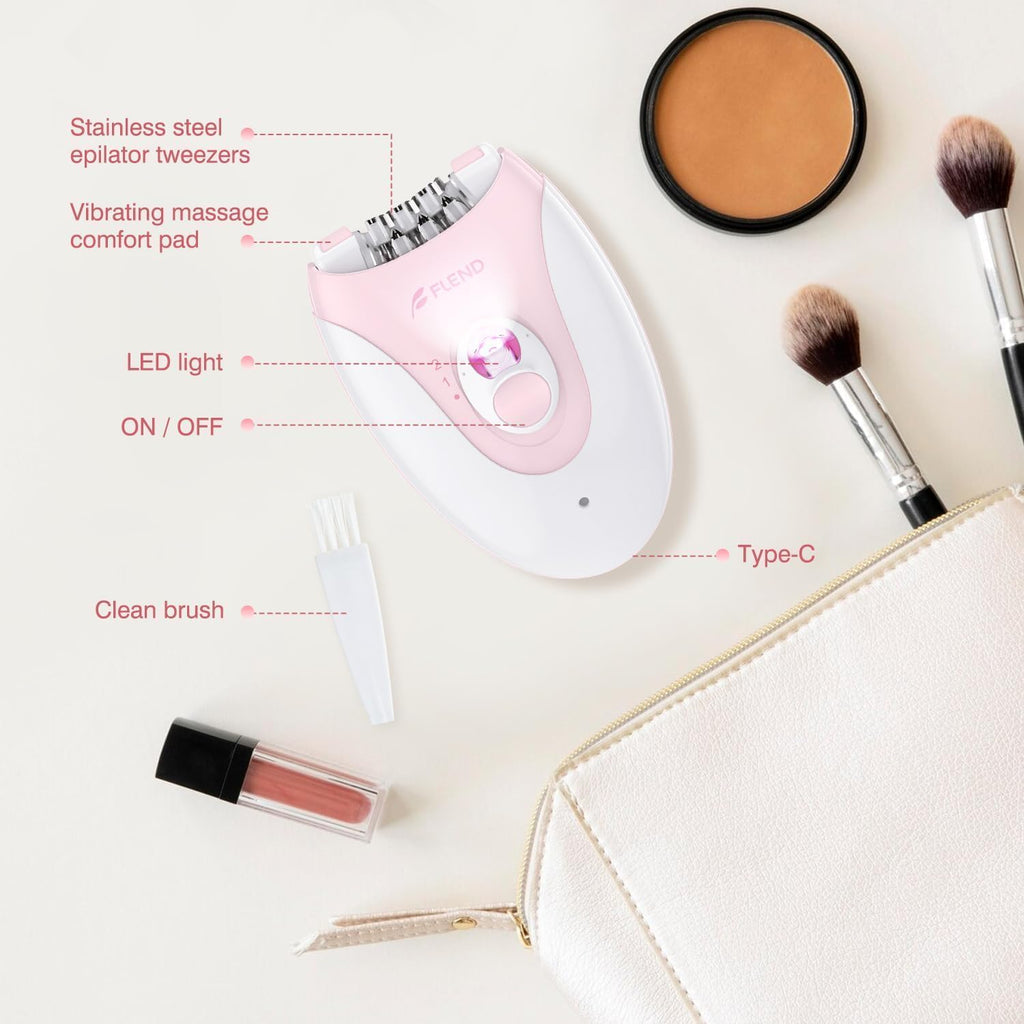 Smooth Glide Epilator for Women, Gentle 2-Speed Hair Removal Device with LED Light, 36 Tweezers & Massage Pad
