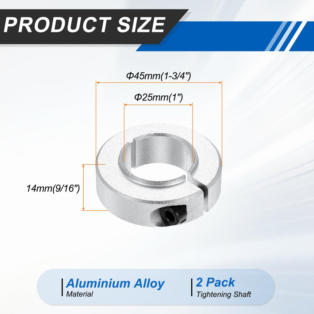 MECCANIXITY 2 Pack Shaft Collar 1" Bore Axle Collars Locking Ring Silver