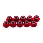 10pcs M4 Locking Flange Hex Nuts w/Nylon Insert Anodized Aluminum (Red)