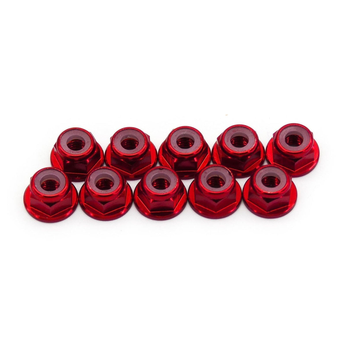10pcs M4 Locking Flange Hex Nuts w/Nylon Insert Anodized Aluminum (Red)