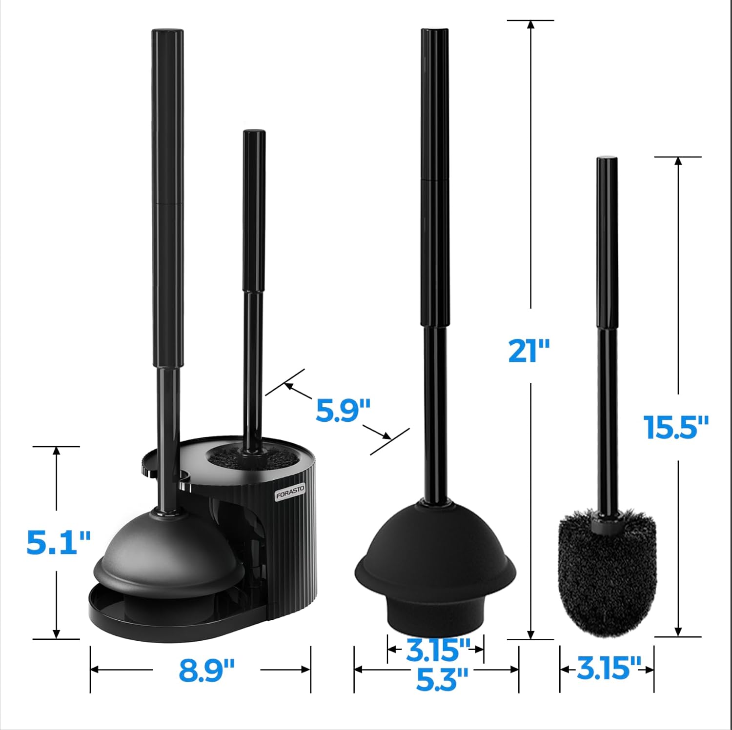 2Pack 2 in 1 Toilet Brush and Plunger Set, Extended Handle Plunger,Toilet Bowl Brush Plunger Set,Bathroom Cleaning