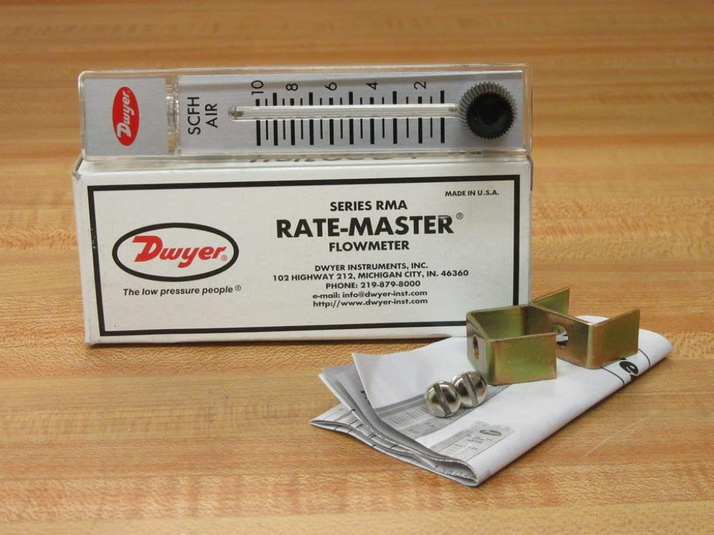 Dwyer Rate-Master Flowmeter, RMA-5-SSV, 4% Acc, 1-10 SCFH air, SS Valve, PC Body