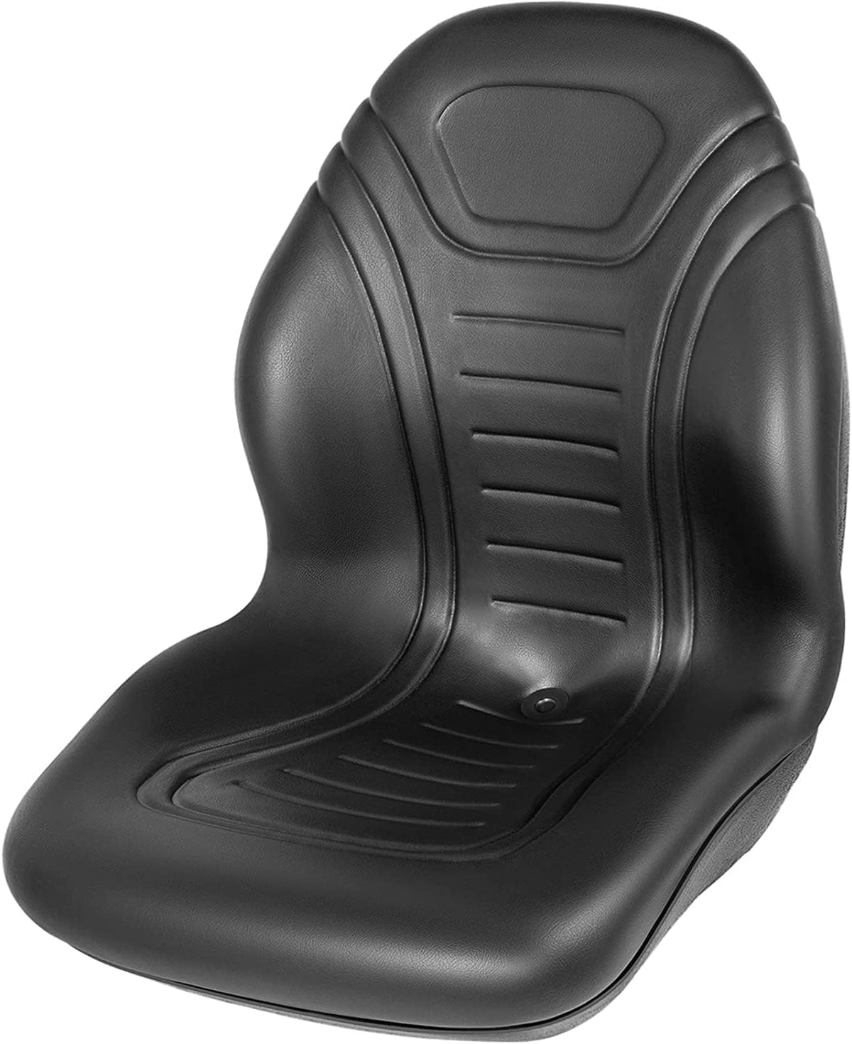 Universal Lawn Tractor Seat Replacement, Compact High Back Mower Seat, Black Vinyl Forklift Seat, Central Drain Hole