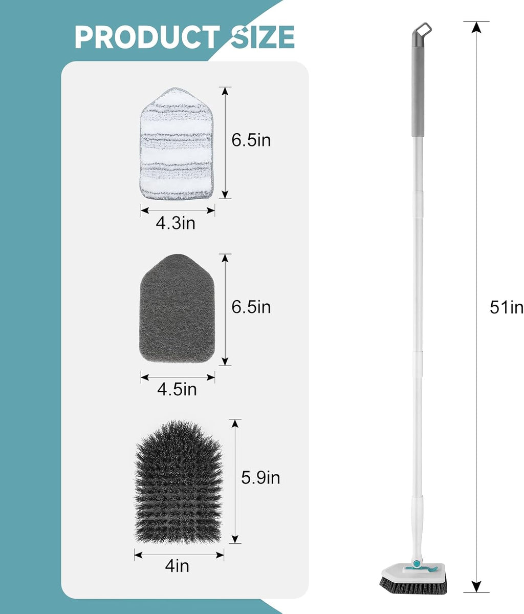 Shower Scrubber with Long Handle, 3 in 1 Tile Tub Scrubber Brush with 3 Detachable Cleaning Heads Adjustable Handle