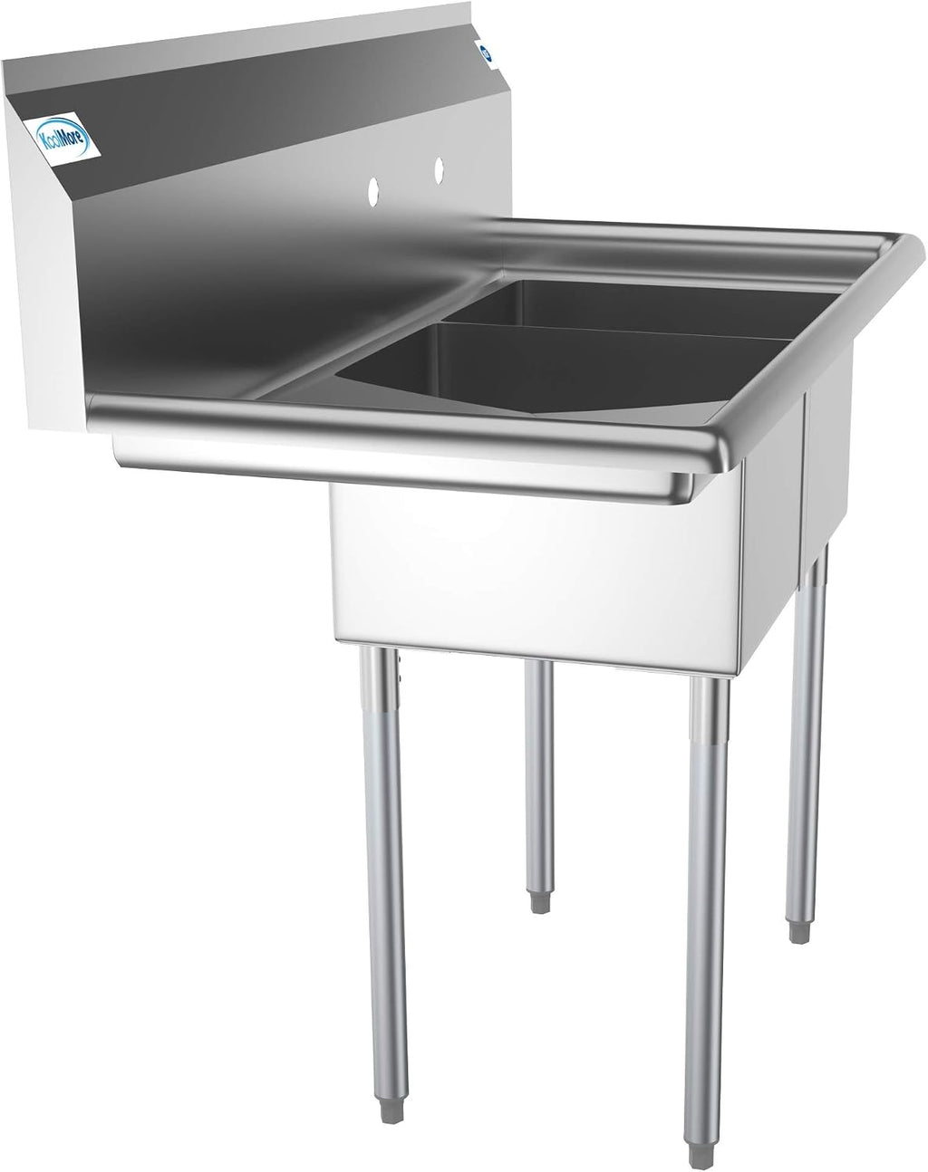 2 Compartment Stainless Steel NSF Commercial Kitchen Prep & Utility Sink with Drainboard - Bowl Size 12" x 16" x 10"
