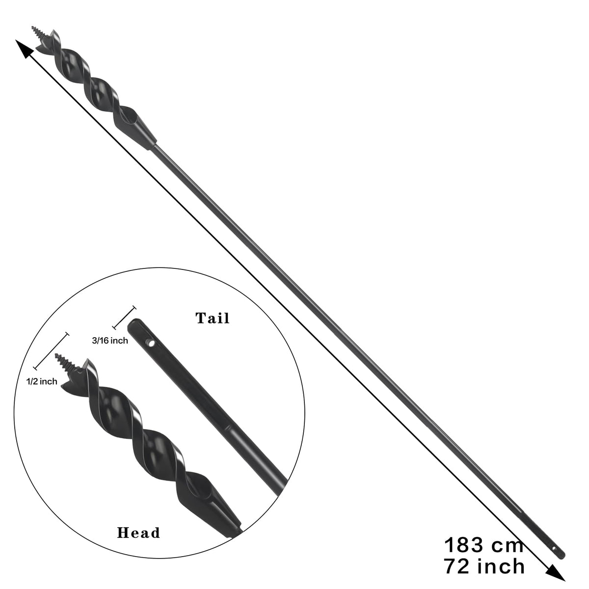 YY-LC Flexible Drill Bit for Wire Pulling,1/2 x 72 in. Flex Auger Drill Bit