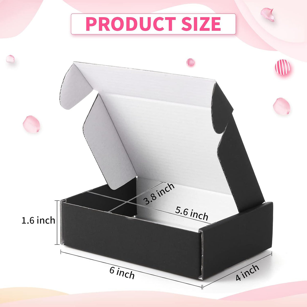 50 Packs Shipping Boxes, Cardboard, Black, 6 x 4 x 1.6 Inches
