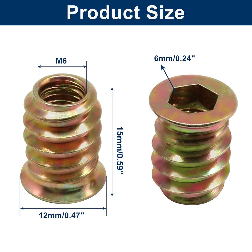 Piutouyar 20 Pcs M6x15mm Threaded Inserts Nuts for Wood