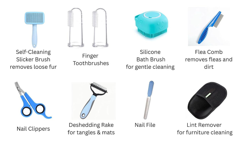 9-in-1 Pet Grooming Kit, Self-Cleaning Slicker Brush, Deshedding Rake, Lint Remover, Nail Clipper & More, Complete