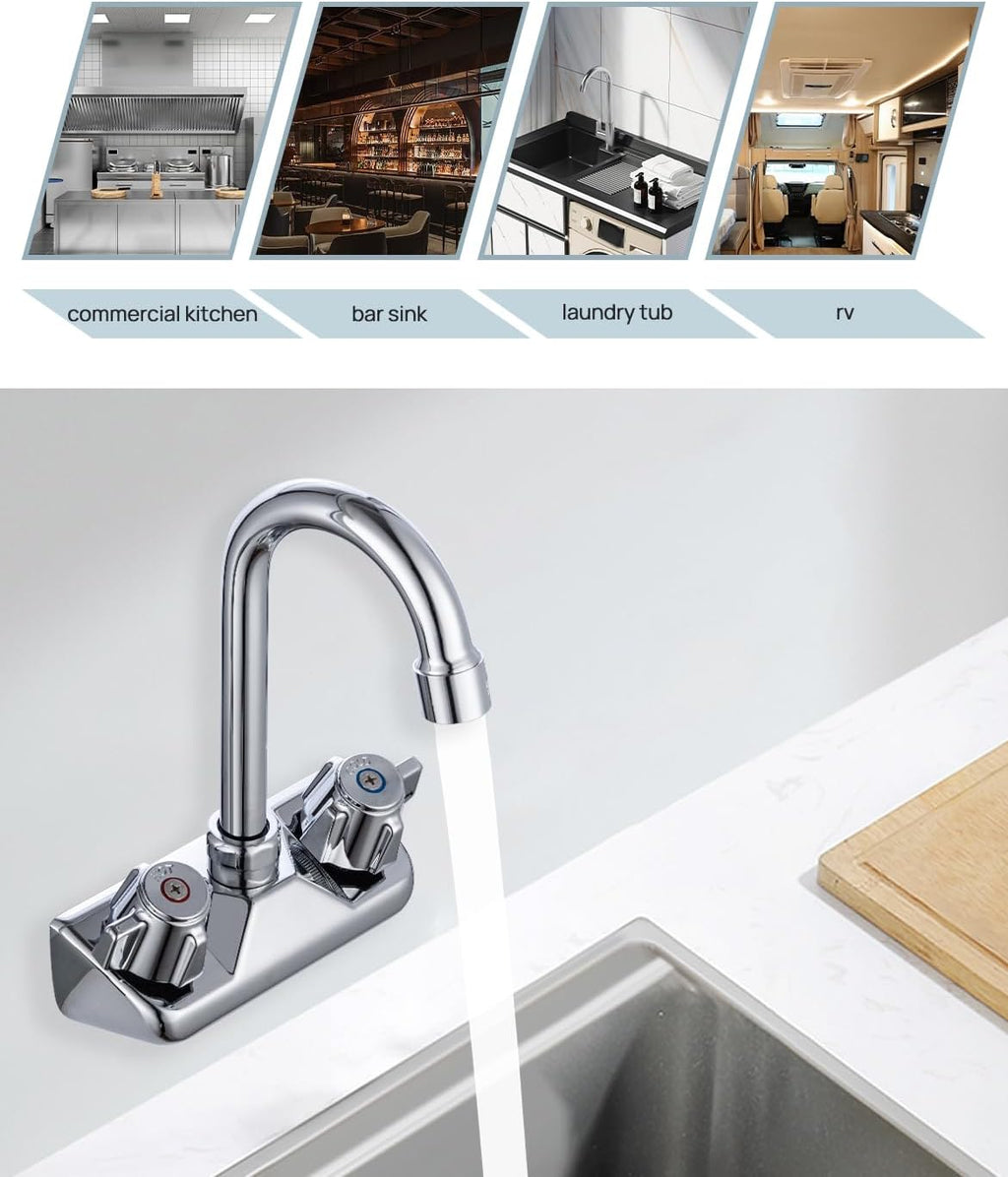 4" Center Wall Mount Hand Sink Faucet Commercial with Knob Handle