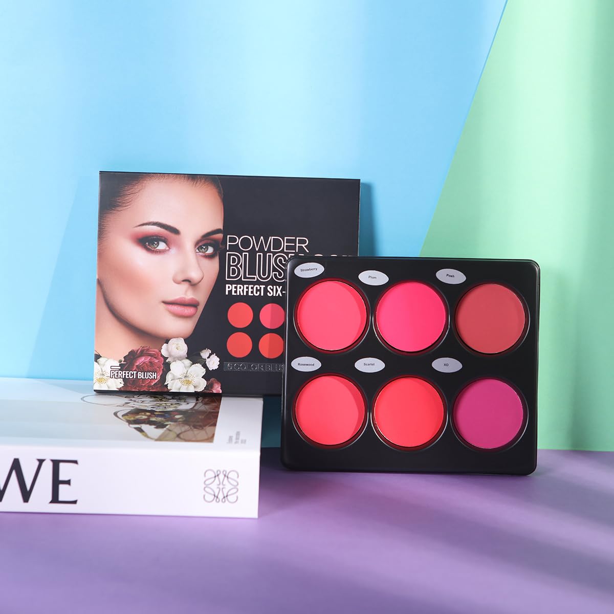 6-Colour Blush Palette, Long Lasting High Pigment Matte Pressed Powder Blush for Cheeks, Matt Shimmer Pressed Powder