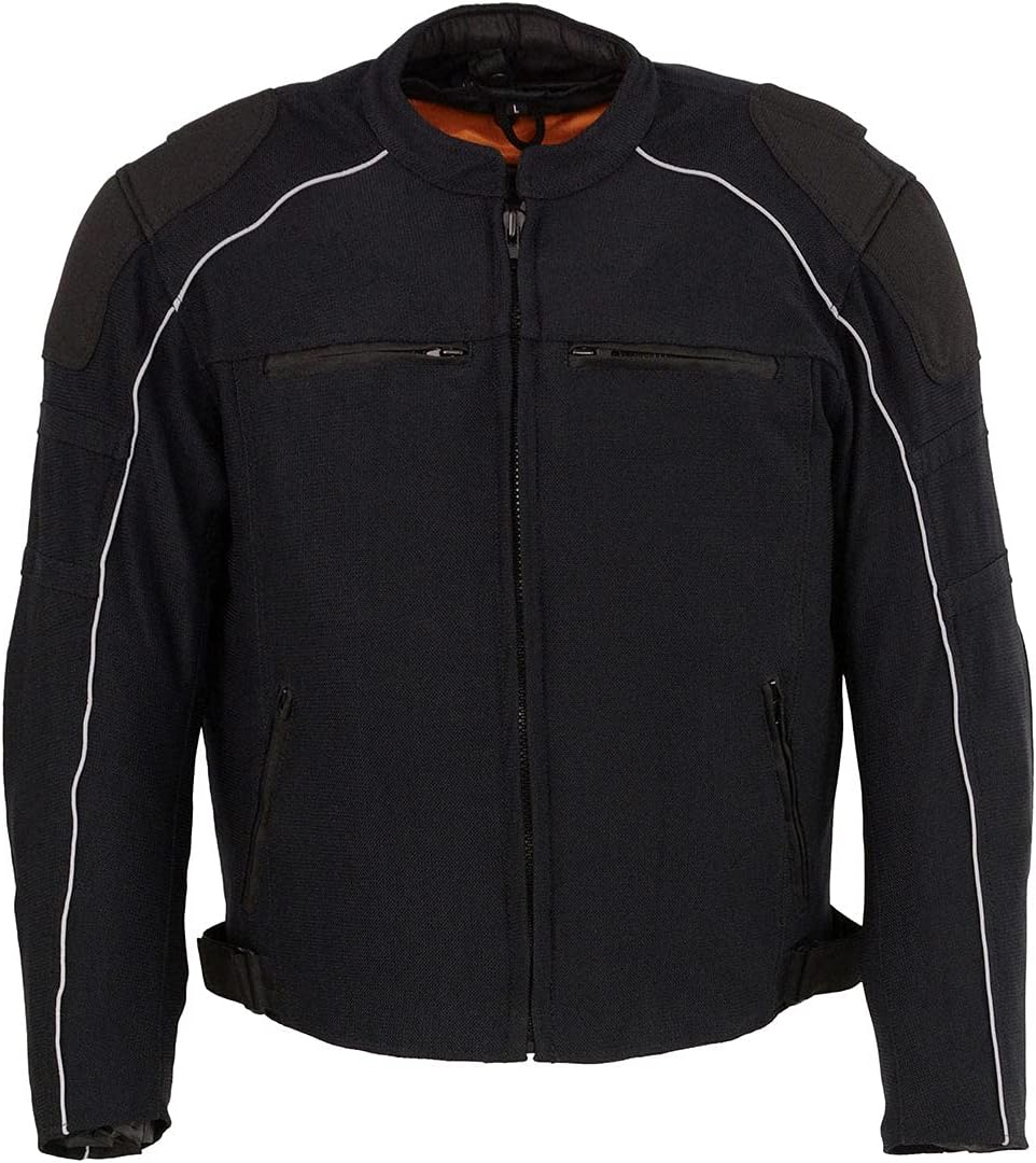 Men's Black Armored Textile Motorcycle Jacket-All Season Jacket w/Removable Liner - MPM1791 - Medium
