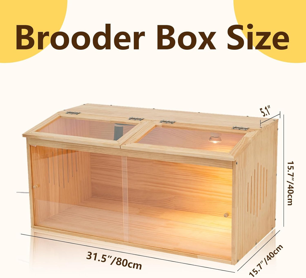 Large Wooden Chicken Brooder Box with Bulb Set and Thermometer - Brooder Box for Chicks Indoor Accommodates Up to 12