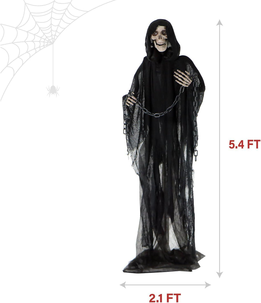 Life-Size Scary Grim Reaper with Chain, Halloween Animatronic with Touch Activated Lights and Sounds, Battery