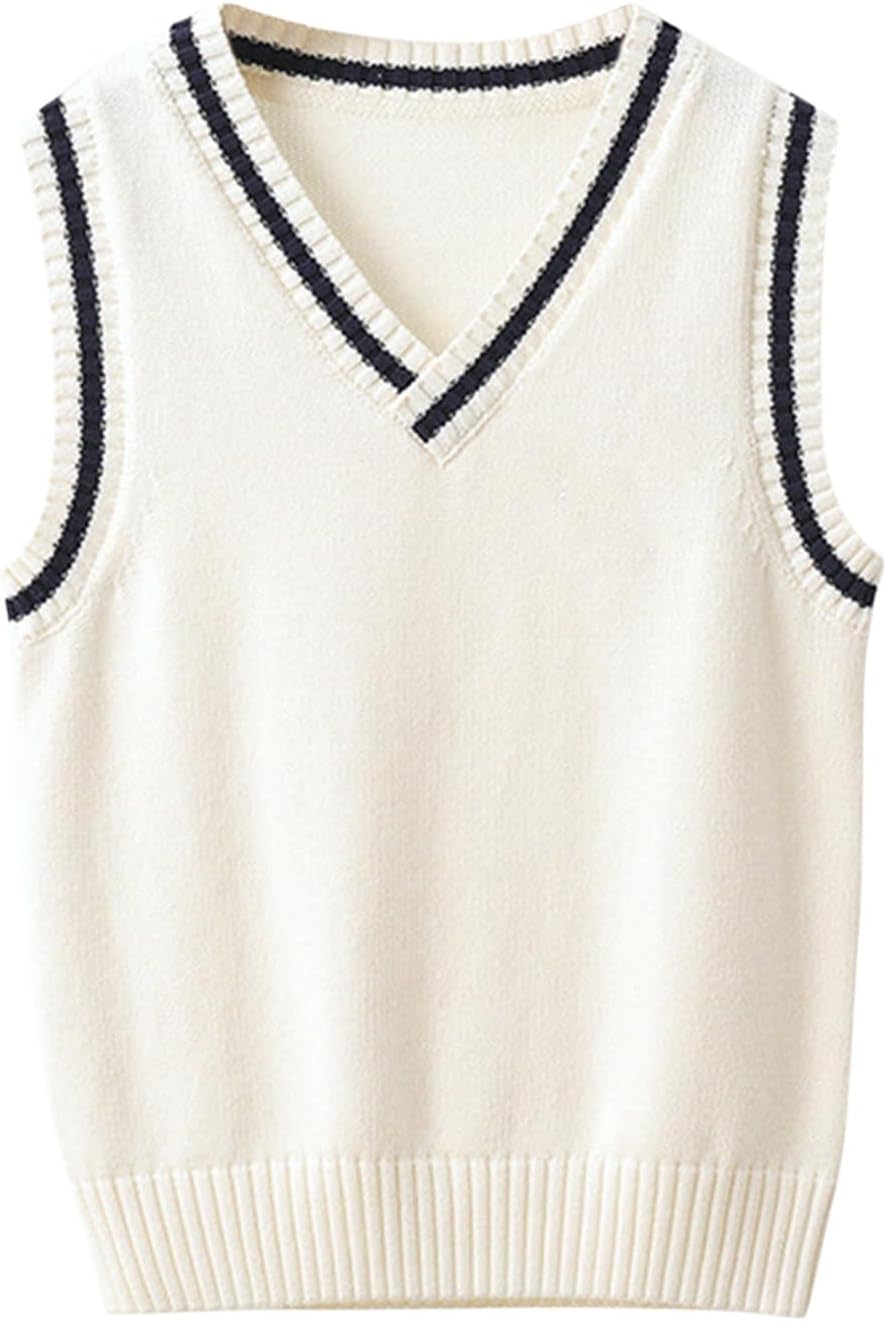 Boys Girls Sweater Vest 100% Cotton V-Neck Vests Kids Uniform Sleeveless Knit Sweaters for Children